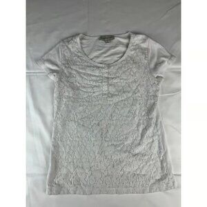 Jones New York Sport Lace Top Short Sleeve Button Front White S